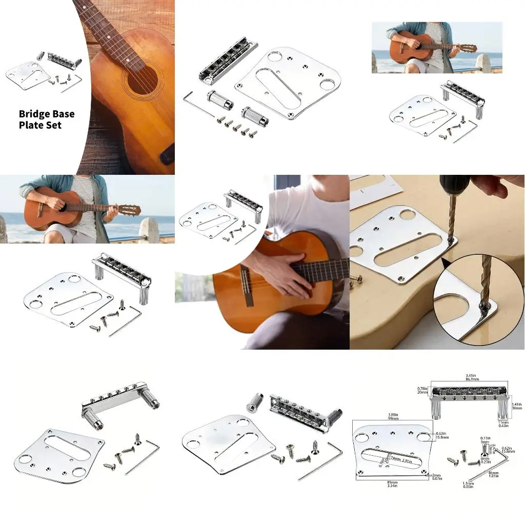 Q39E 6 Saddles Bridge and Stabilizer Plate Guitar Bridge Upgrade Set For B5 And B50