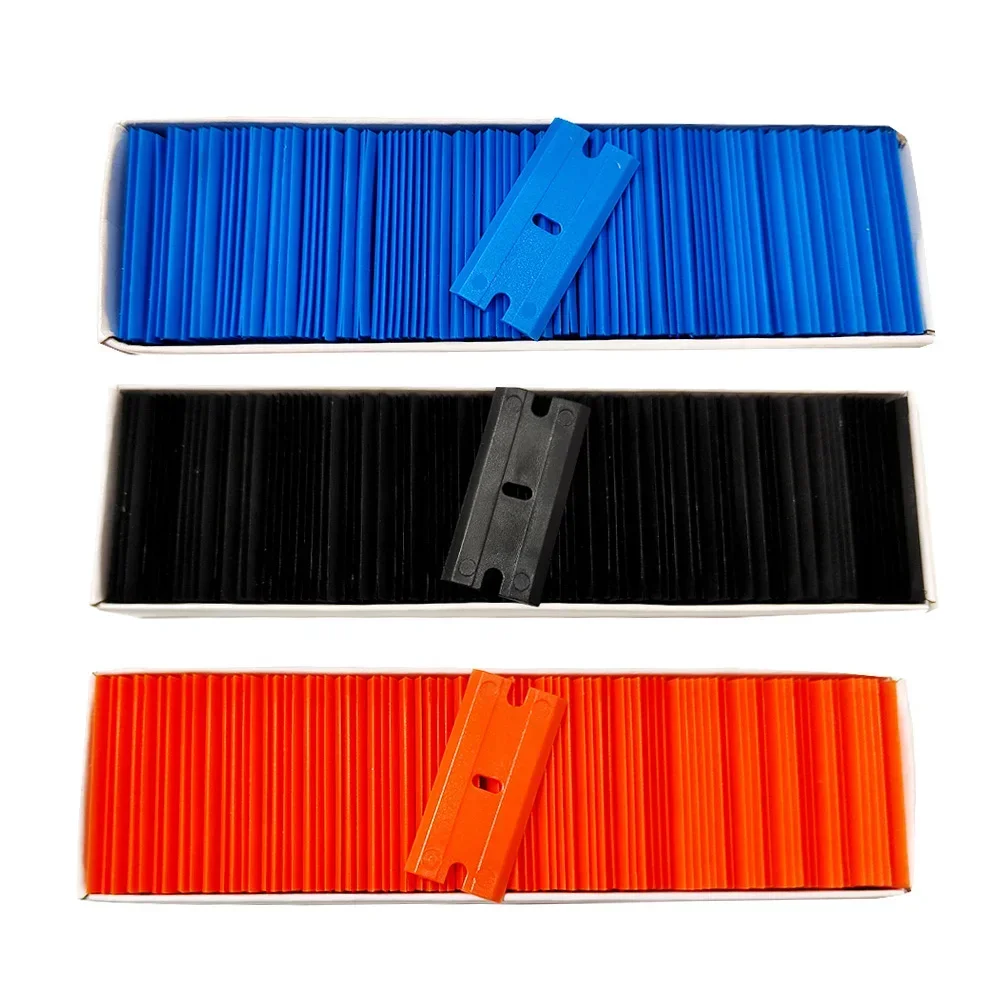 

100 шт., пластиковое лезвие для бритвы, виниловый скребок из углеродного волокна, инструмент для чистки автомобиля, средство для удаления наклеек, тонировка окон