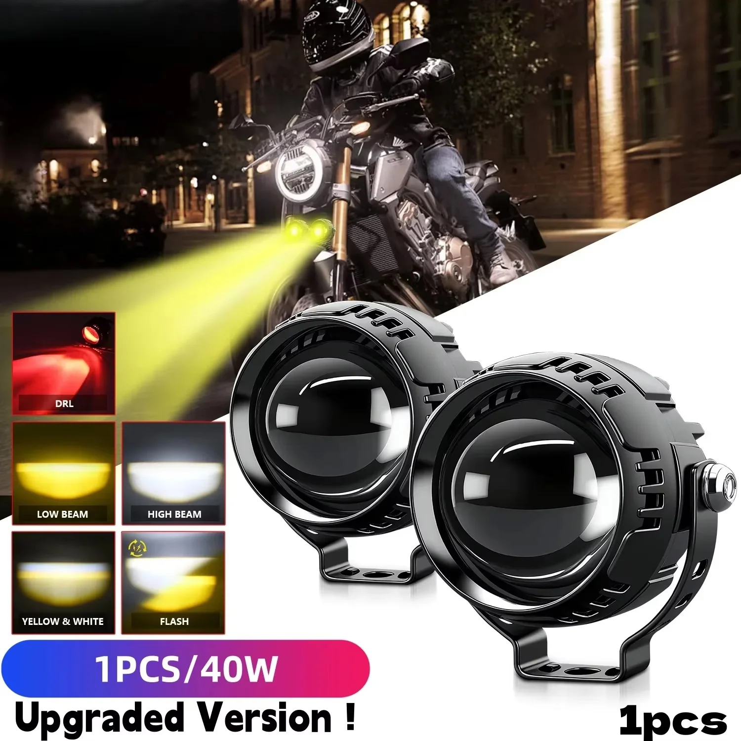 Multi-Mode Motorcycle Super Bright LED Headlight With Big Lens Red Demon Eye & Strobe Warning For Motor SUV Car Off-Road 12V