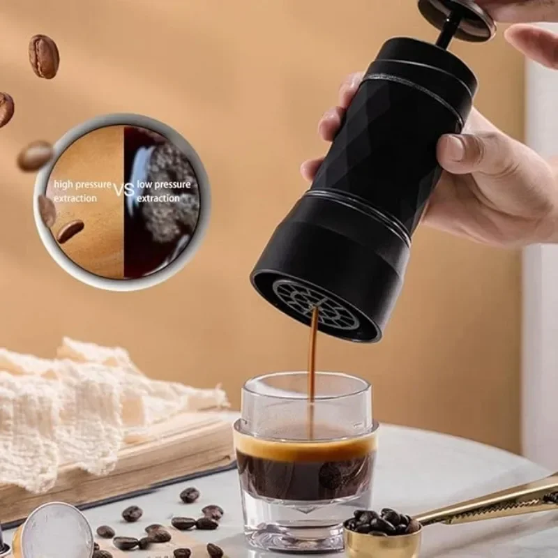 Portable coffee maker 3-in-1 mini manual press coffee capsule grinder for home outdoor travel