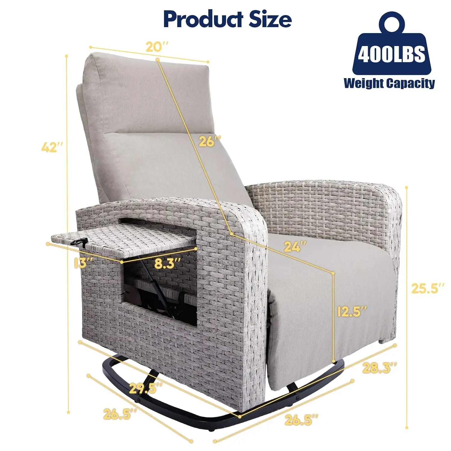 Outdoor Recliner Chair, Wicker Patio Recliners with Adjustable Backrest and Extended Foot Rest, Reclining Patio, Customized