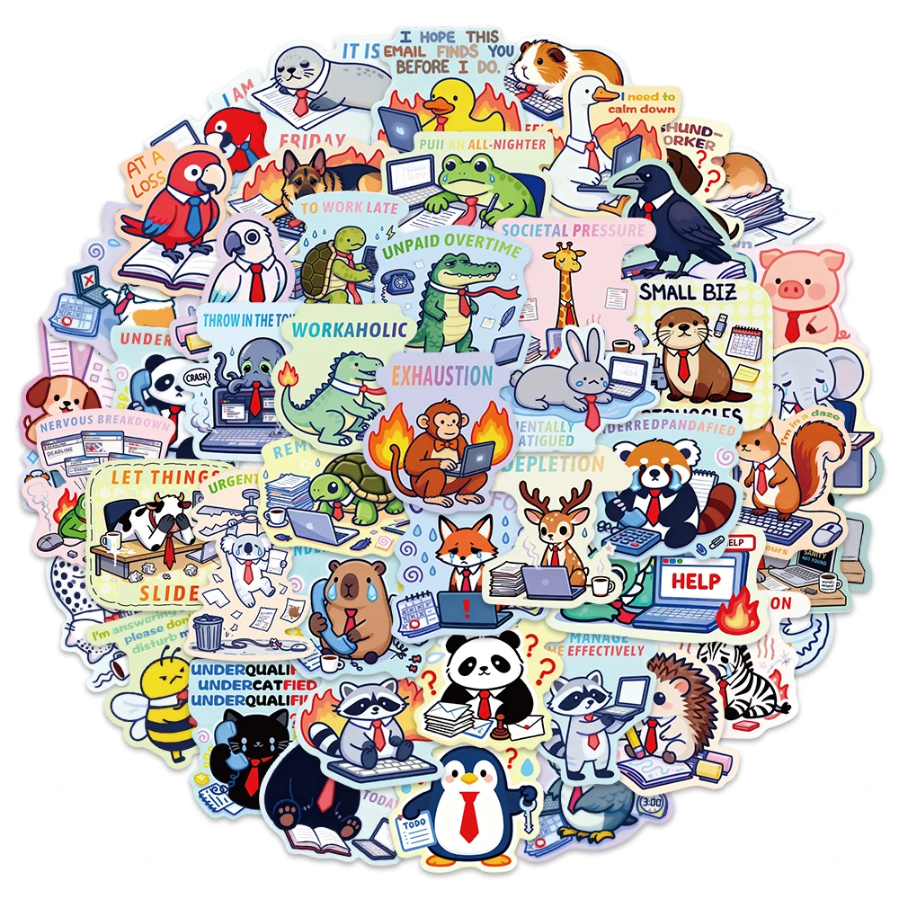 50 Adesivos Criativos de Animais de Desenho Animado para Aprender Inglês, DIY, para Bagagem, Caderno, Caixa de Som e Skate