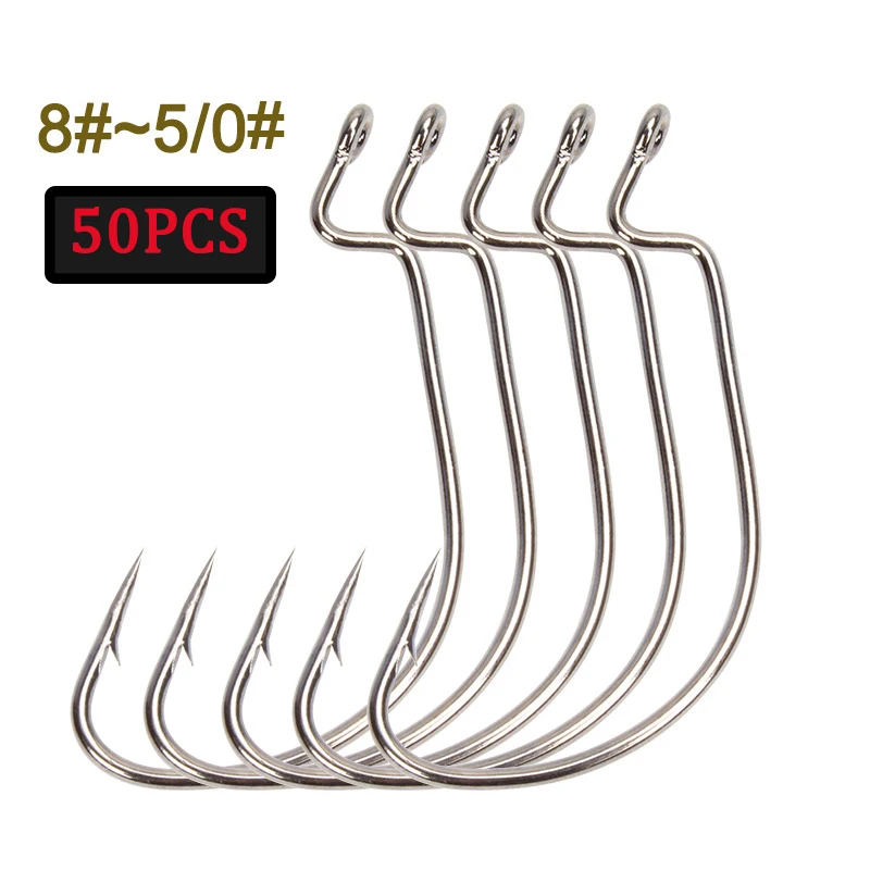 

50Pcs/Lot Fishing Hook Soft Worm Hooks High Carbon Steel Wide Super Lock Fishhooks Offset Hook 8#-5/0 Hamecon Texan