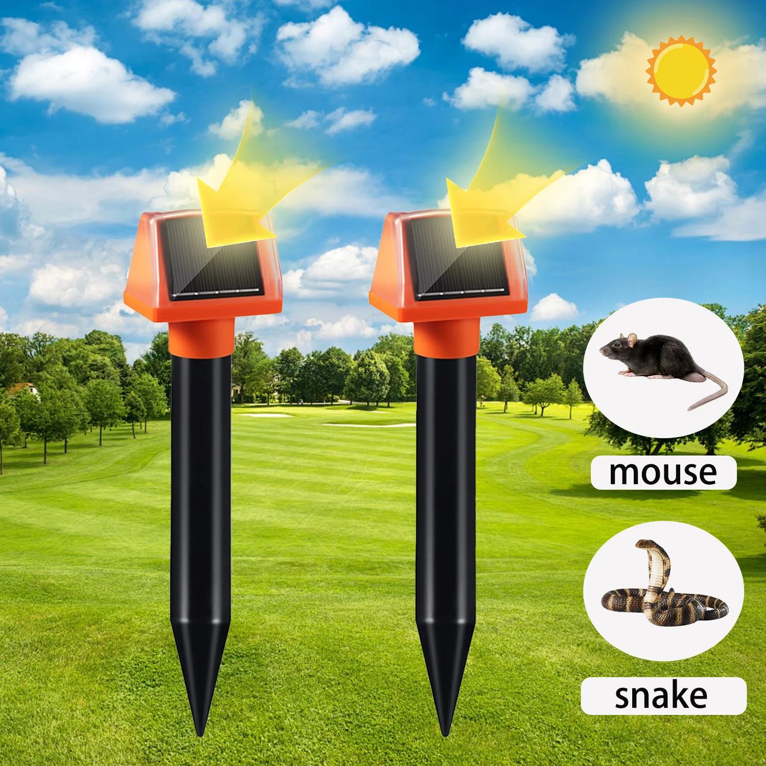 Ultrasonic roedor repelente, com zumbido, para repelente de serpentes, movido a energia solar, com dois painéis led, para uso ao ar livre