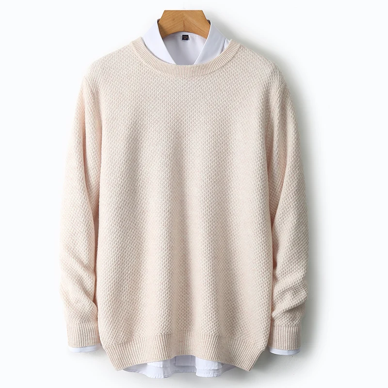 Thickened wool sweater men 100 pure goat hair round neck 2024 new autumn and winter sweater solid color long sleeve knitting