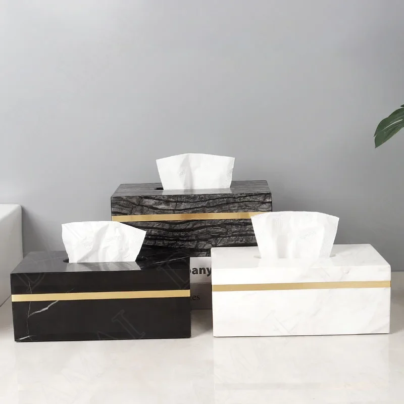 

Natural Marble Tissue Box Golden Stroke Bathroom Paper Boxes Western Restaurant Desktop Napkin Organizer Home Decoration Modern