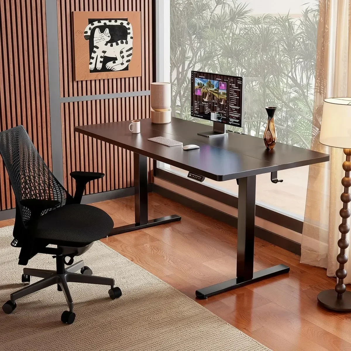 48x24 Inch Electric Standing Desk Black Height Adjustable with Memory Presets One Touch Control Stable Steel Frame 176lb