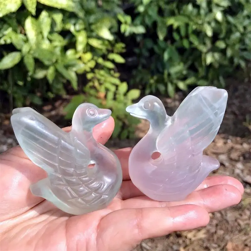 Natural Fluorite Swan Quartz Crystal Bird Figurine Healing Crystal Crafts Home Decoration Gift 1PCS