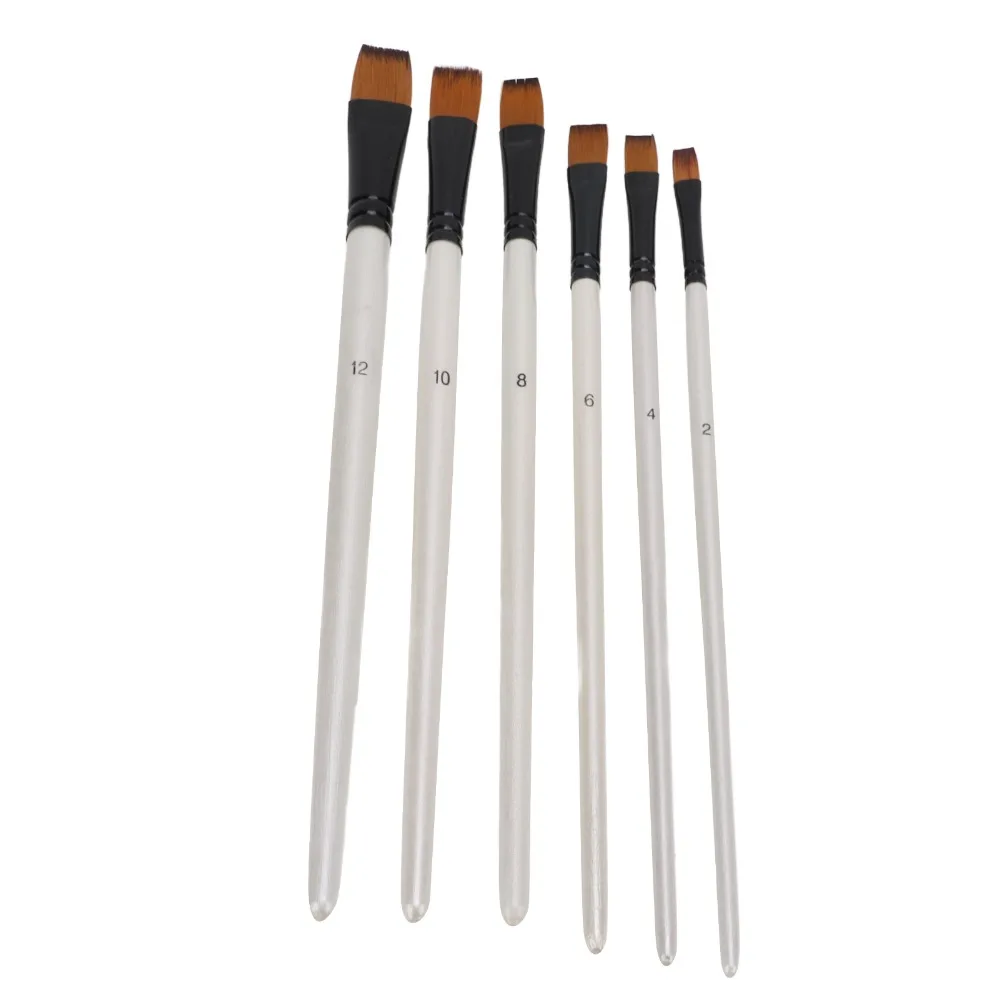 6pcs Flat & Angled Shapes Paint Brush Set Wood Handle Versatile Acrylic Paint Brushes Watercolor Brushes For Craft Projects