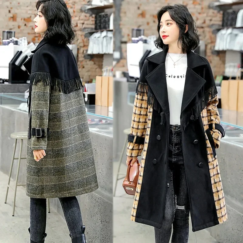 

Suit Collar Woolen Coat for Women's Autumn and Winter 2023 New Style British Style Loose Fitting Checked Coat With Fabric For