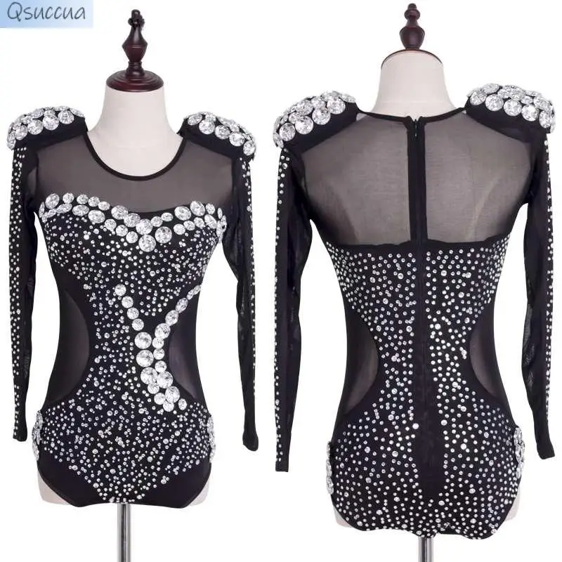 

European and American Rhinestone Jumpsuit Party Bar Sexy Dance Clothes Handmade Bright Diamond Performance Clothes