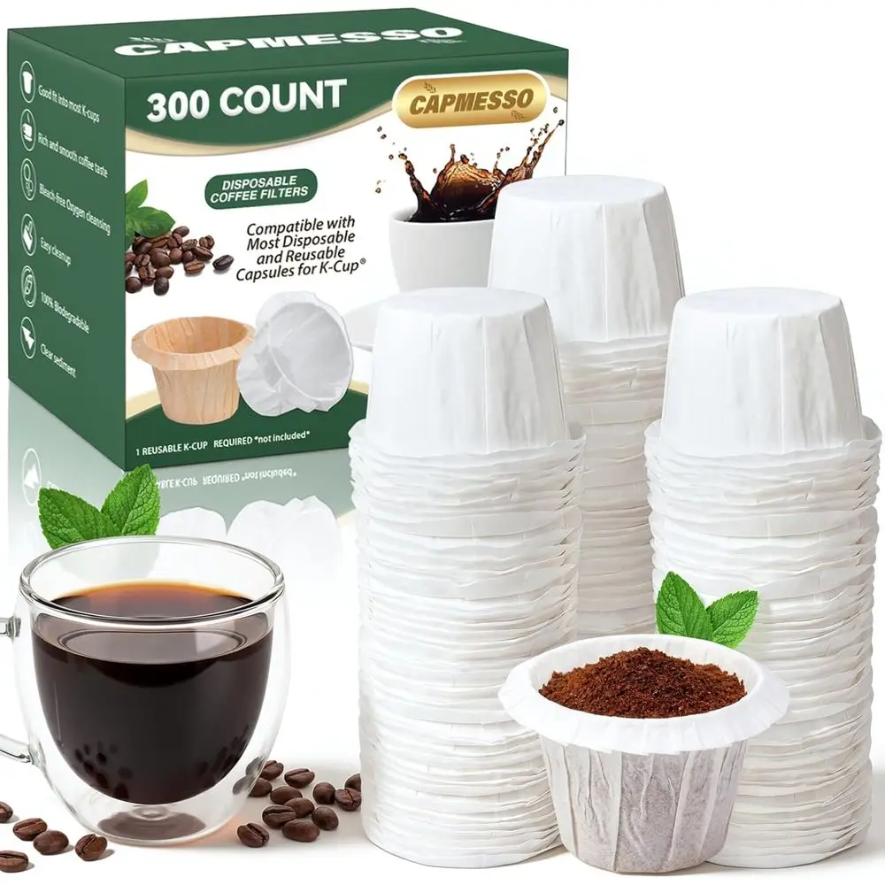 

Single Serve Pod Filters, 300-Count, Compatible with Reusable Coffee Pods for Coffee Makers (White)