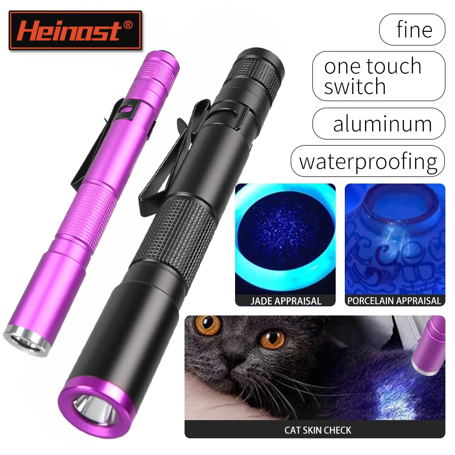 

Mini Pen Light Flashlight UV 395nm Torch Penlight Flashlight with Clip Pet Dog Cat Urine Stain Ore Money Detection Torch