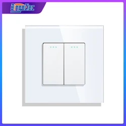 Bingoelec Push Button Switch 2 Gang 1 Way 2 Way EU RU Standard Home light Switch Crystal Glass Panel Wall switch