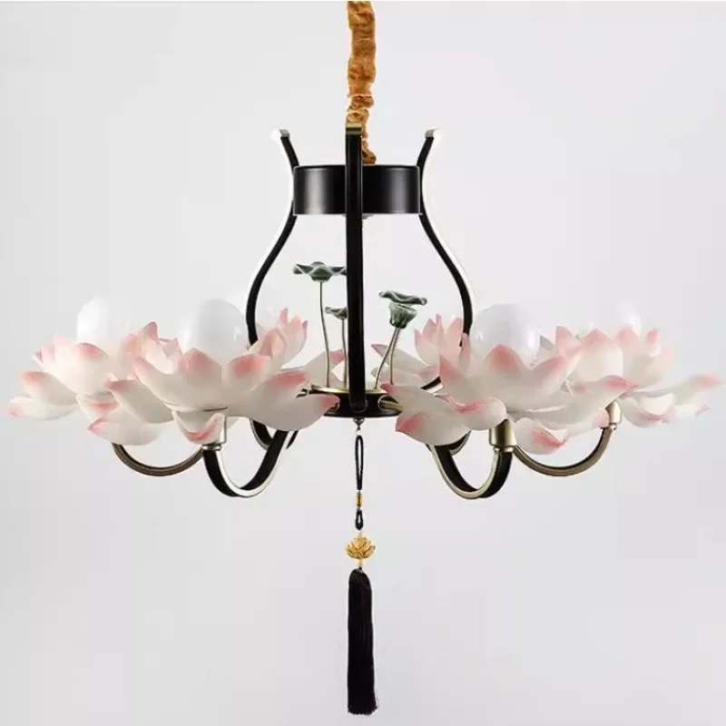 Chandelier New Chinese style living room dining room Antique Chinese style Zen tea room Lotus Buddhist temple