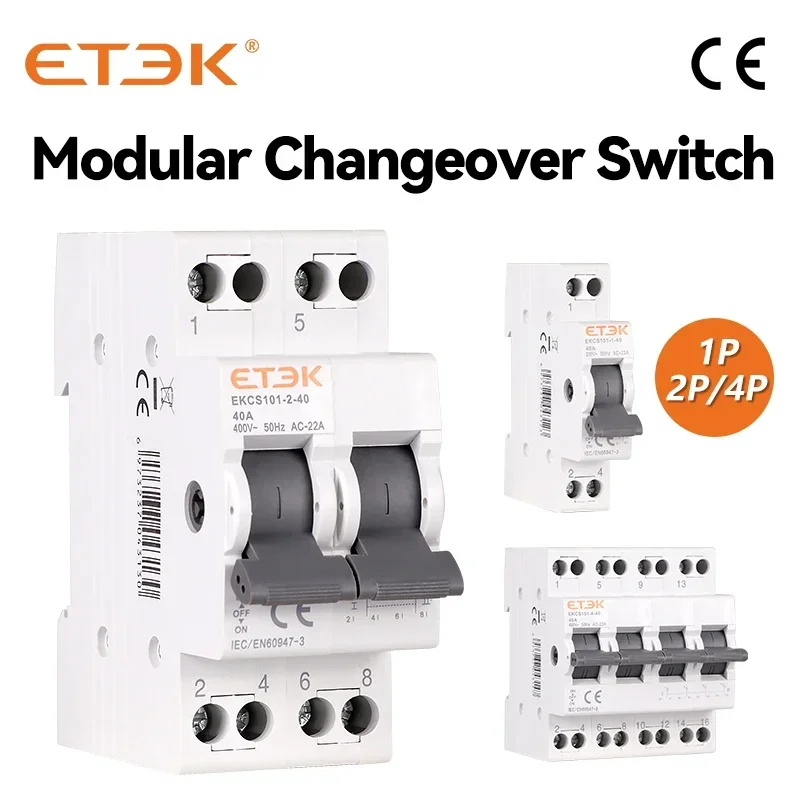 ETEK Din Rail MTS Dual Power Manual Transfer Switch Modular Changeover Switch Interlock Circuit Breaker1P 2P 4P 40A 230V EKCS101