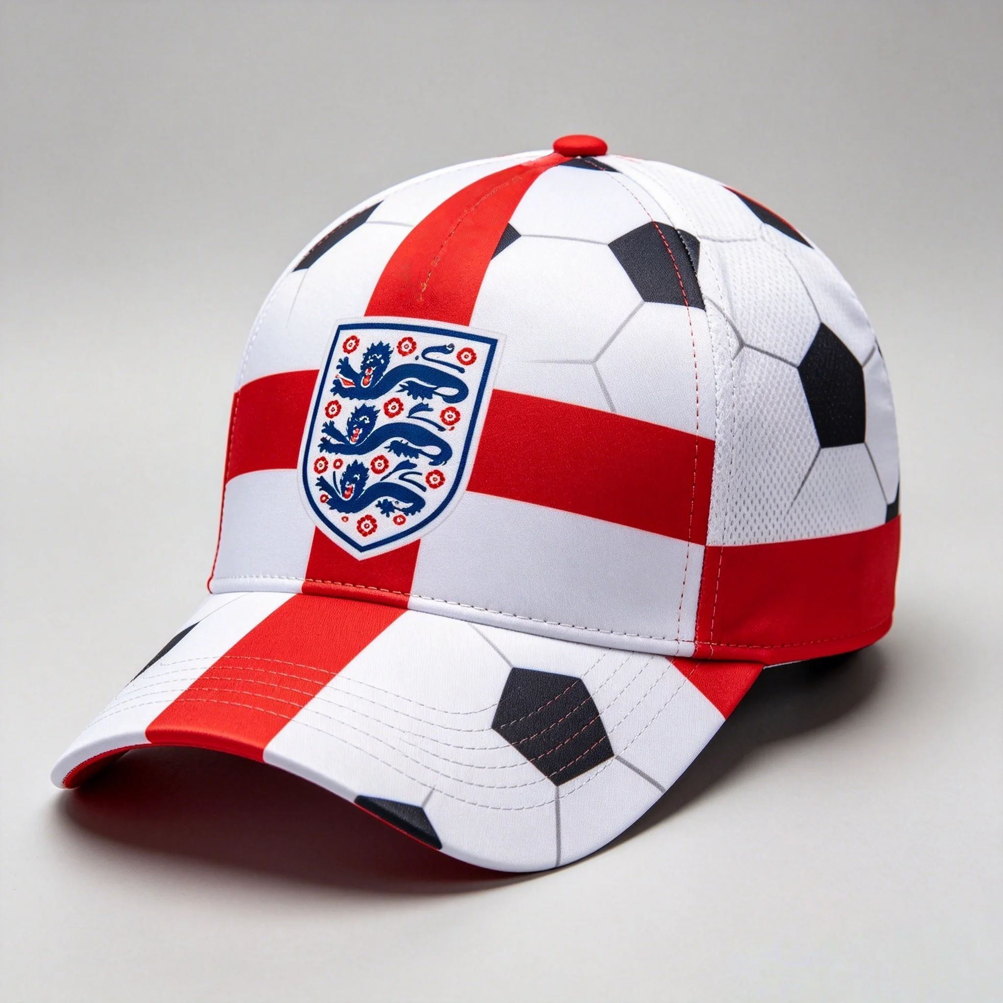 

2026 England Style Football 3D Print Baseball Cap, One Size Sport Hat with Lion Crest and Soccer Pattern