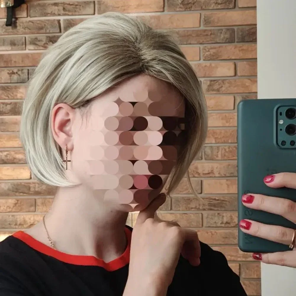 Synthetic Mixed Blonde Wig with Bangs Short Wigs for Women Natural Straight Hair Soft Bob Wig Old Ladies Daily Cosplay Lolita