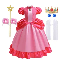 Vedio Game Movie Deluxe Peach Clothing Princess Ball Gown Children Birthday Dress up Party Cosplay Peach Halloween 2024 Apparel