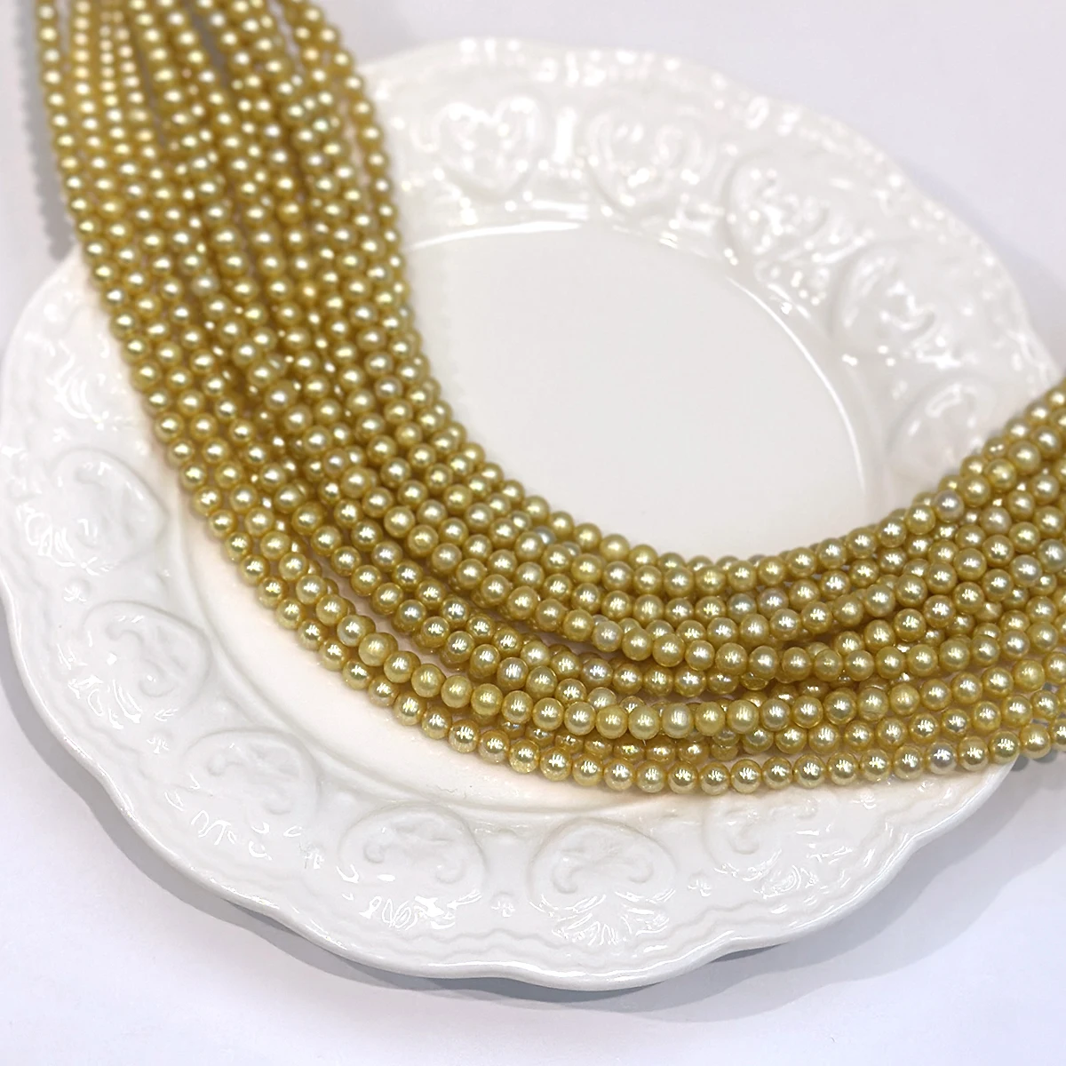 AAA 4-5mm Dyed Golden Near Round Freshwater Pearls Strand Natural Loose Pearl Beads for Elegant Handmade Bridal Vintage Jewelry