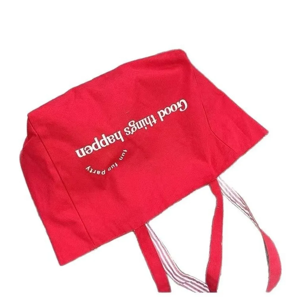 레드 레터 캔버스 숄더백 사용 가능 스트라이프 심플한 디자인 여성 토트 백 대용량 캔버스 소재