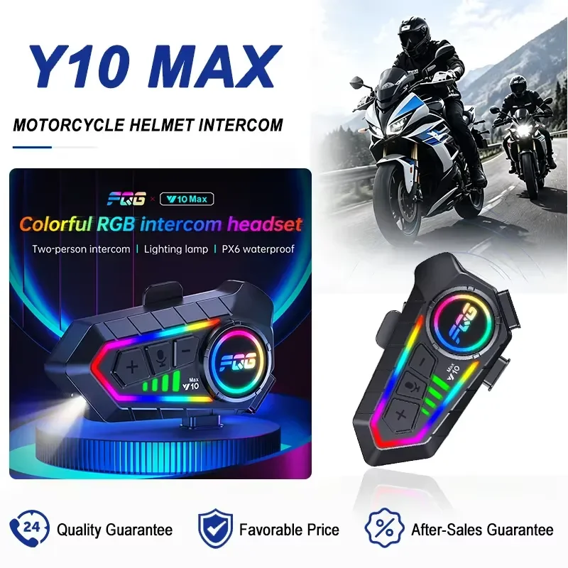 BOLRZO Y10 Max Motorcycle Intercom Communication Wireless Helmet Intercom Headset with Waterproof and Talk Range Long Standby