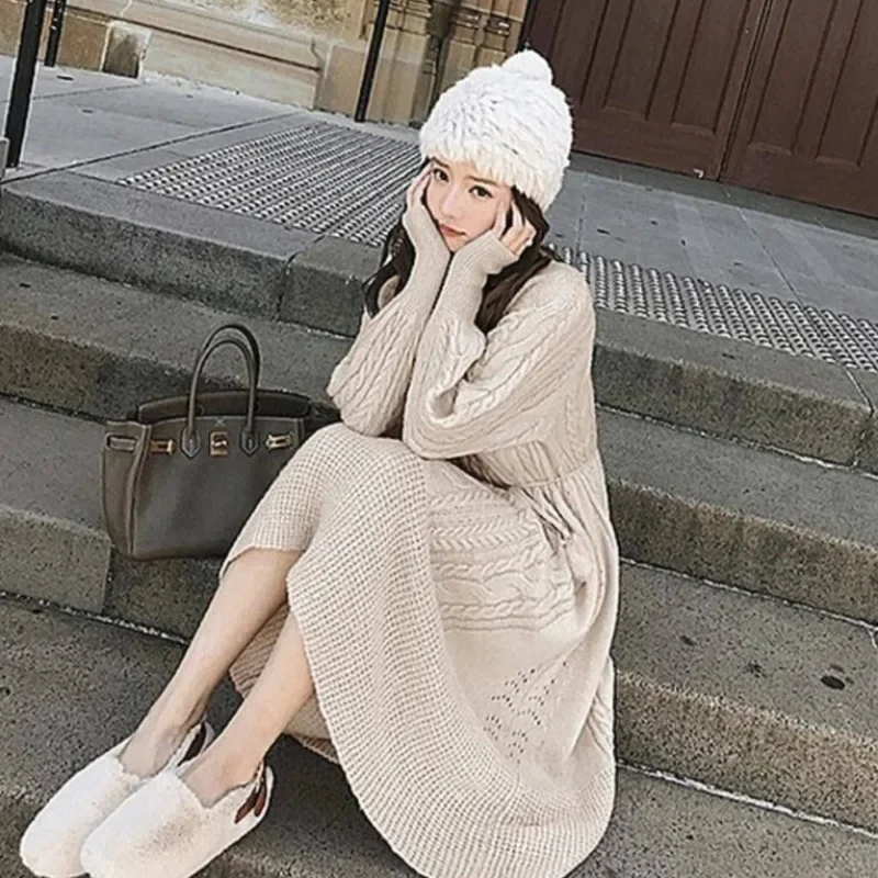 Female Knit Dress Vintage Autumn and Winter New In Women\'s Crochet Dresses On Sale Clearance High Quality Luxury Cheap Casual G