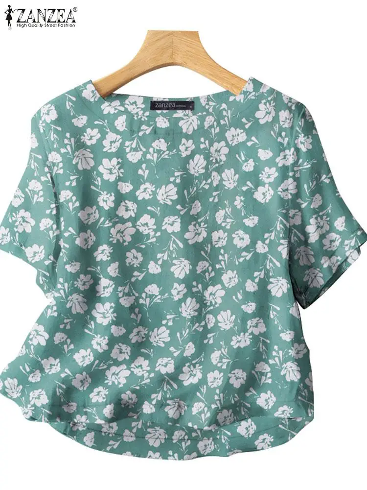 ZANZEA Elegant Floral Print Holiday Blouses Women 2024 Summer Casual O Neck Half Sleeve Blusas Mujer Everyday Leisure Shirt Tops