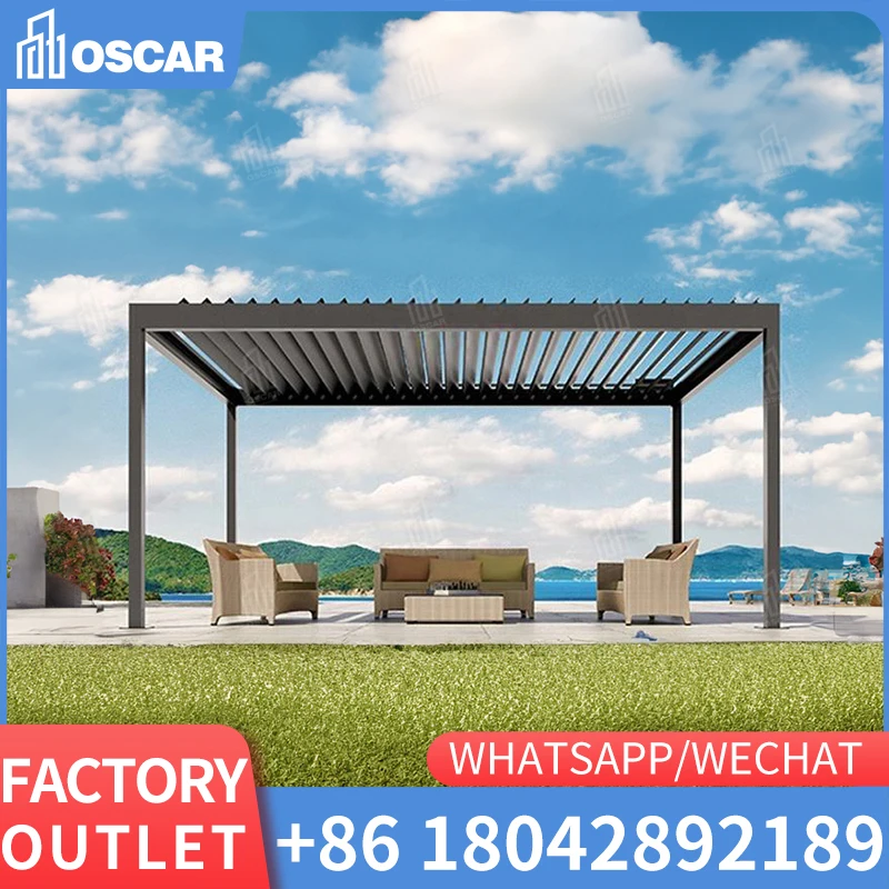 

Modern Aluminium Waterproof Adjustable Louvered Roof Outdoor Electric Motorized Louvre Systems Bioclimatic Aluminum Pergolas