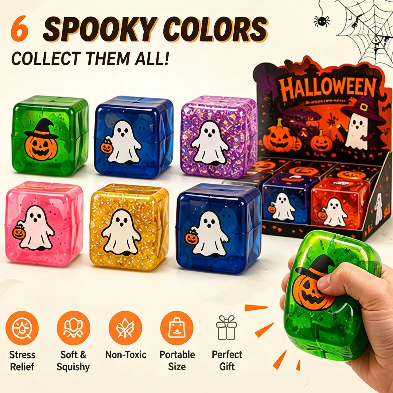 Cute Office Desk Accessories Spooky Ghost Ice Cube Squishy Slow Rising Gadget Funny Halloween Gag Gift Event Party Favors