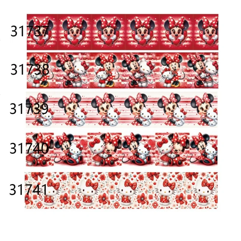 

10Yards Minnie Mouse and Hello Kitty Cartoon Grosgrain Ribbon Printed Red Ribbons for Holiday Party Decoration DIY Accessories