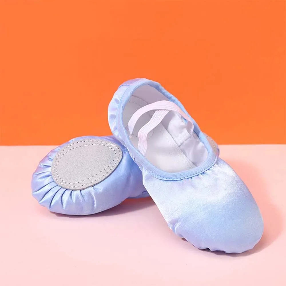 

PU Leather Ballet Shoes for Girls Elastic Band Pleated Soft Pointe Shoes Flat Sole No-Tie Stain Dance Slippers Indoor
