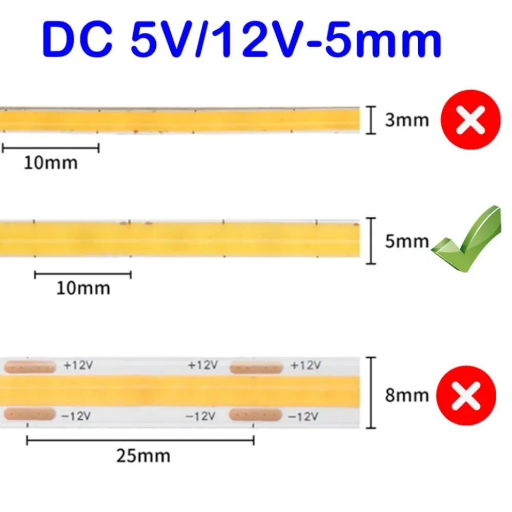 5MM DC 5V/12V USB LED COB Strip Warm White Blue LED Strip Light TV Background Lighting Tape Home Decor Lamp 5m LED String Light