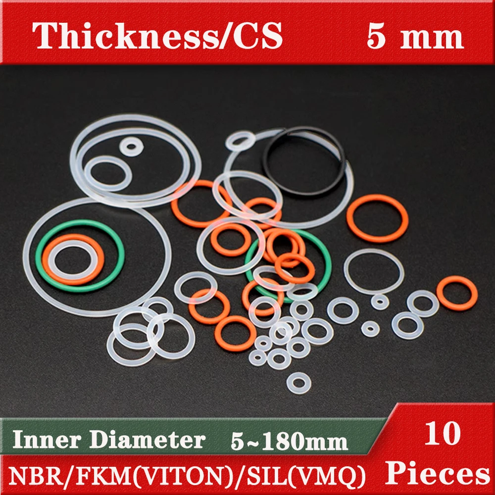 10 Big size NBR VITON FKM silicon o ring 5mm Thickness Nitrile Rubber Fluororubber Silicone Rubber o ring sealing Gasket