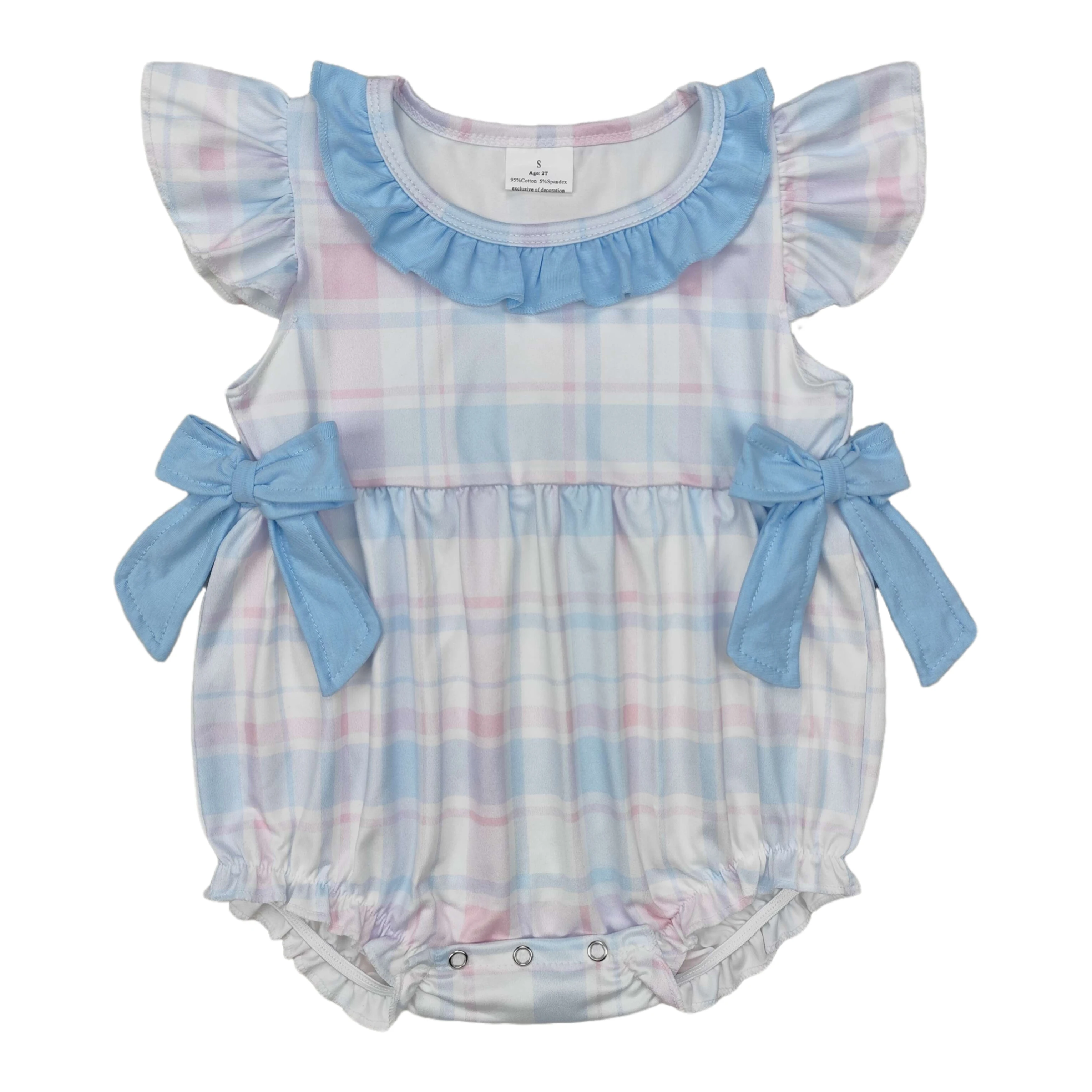 Wholesale Kids Children Summer Wear Newborn Romper Baby Girl Bows Checked Bubble Jumpsuit Toddler Infant One-piece Clothing