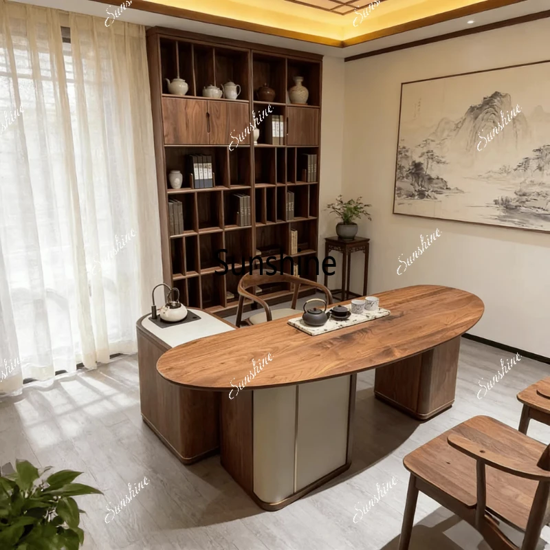 

New Chinese style, rock slab Kung Fu tea kettle integrated, solid wood Zen, chair combination