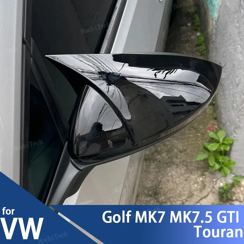 2x horn style add-on Rearview Mirror Cover Glossy Black for Volkswagen VW Golf MK7 7.5 GTI 7 R Touran L 2013-2020