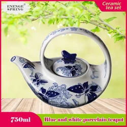 Blue and white porcelain teapot, Retro hand-painted tea kettle, Chinese style living room decorations, Classical tea set, 750ml