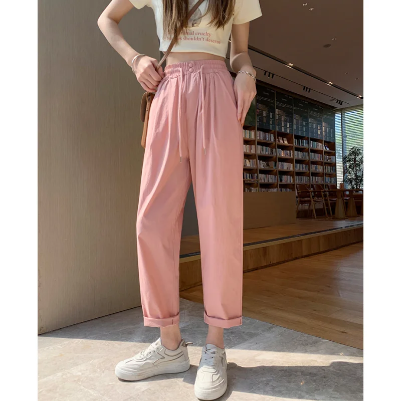 

Women's Bottoms Black Drawstring Sweatpants Casual High Waist Straight Mopping Pants Fashion Baggy Wide Leg Trouser Ladies Autum