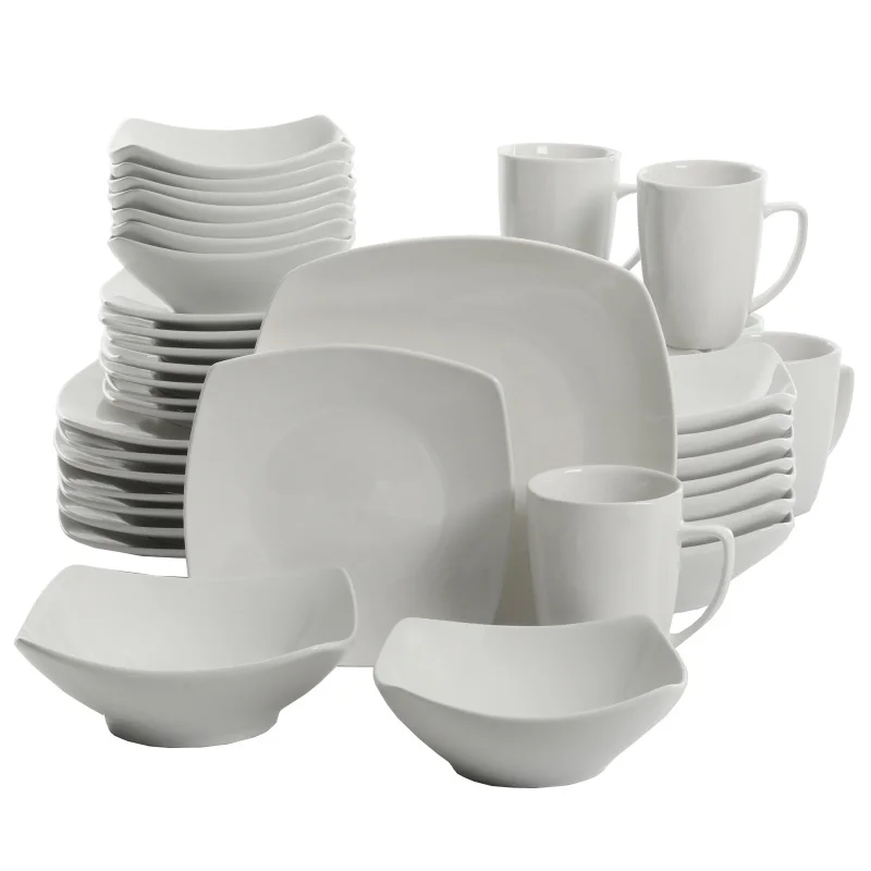 

Everyday Square White Ceramic Expanded 40-Piece Dinnerware Set