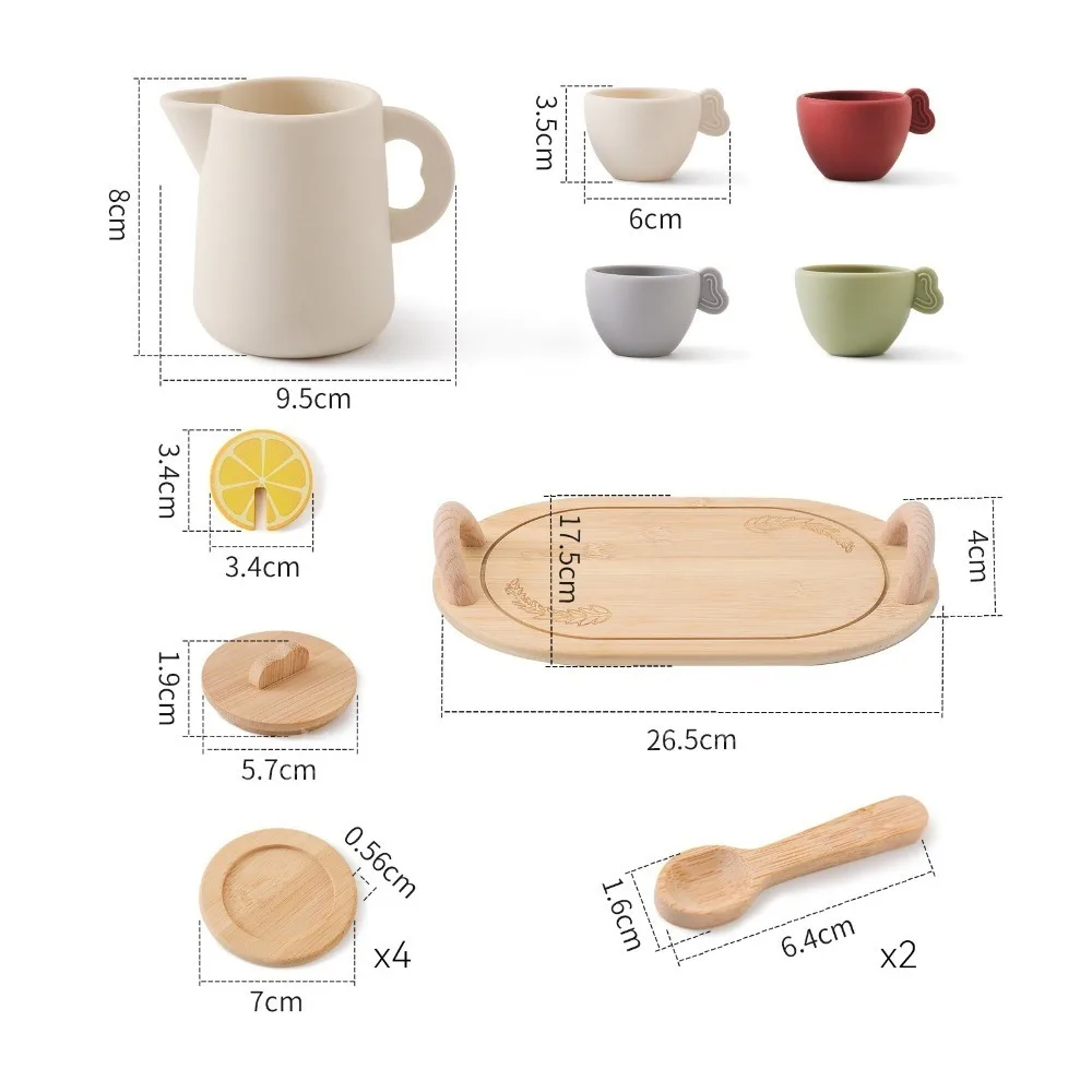 

Funny Silicone Afternoon Tea Set Wooden Role Play Game Montessori Mini Kitchen Utensils Gifts