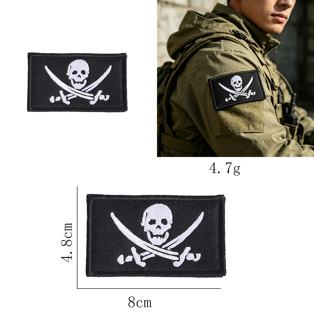 Piratenschädel-Moral-Patch mit Klettverschluss und gekreuzten Schwertern für taktische Westen, Rucksäcke, Hüte – Militär-Stil-Abzeichen als Geschenk für Männer – Detail 1