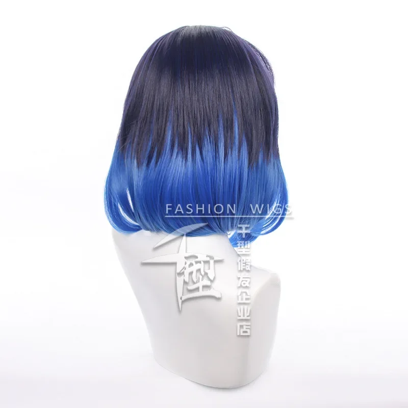Perruque de Cosplay Anime japonais Hashibira Inosuke pour hommes et femmes, cheveux dégradés noirs et bleus, perruque habillée de bande dessinée, accessoires de Costume de fête