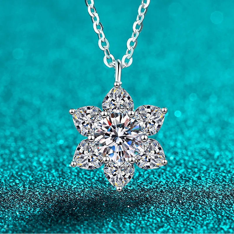 S925 Sterling Silver Full Moissanite Snowflake Pendant Choker  Minimalist Sweet & Cute