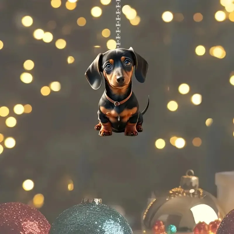 keychain dachshund Dog Pendant Charm,Cute 2D Flat Acrylic Puppy Ornament Keychain,For Car Mirror,Bags,Home,Festive,Gift & Decor