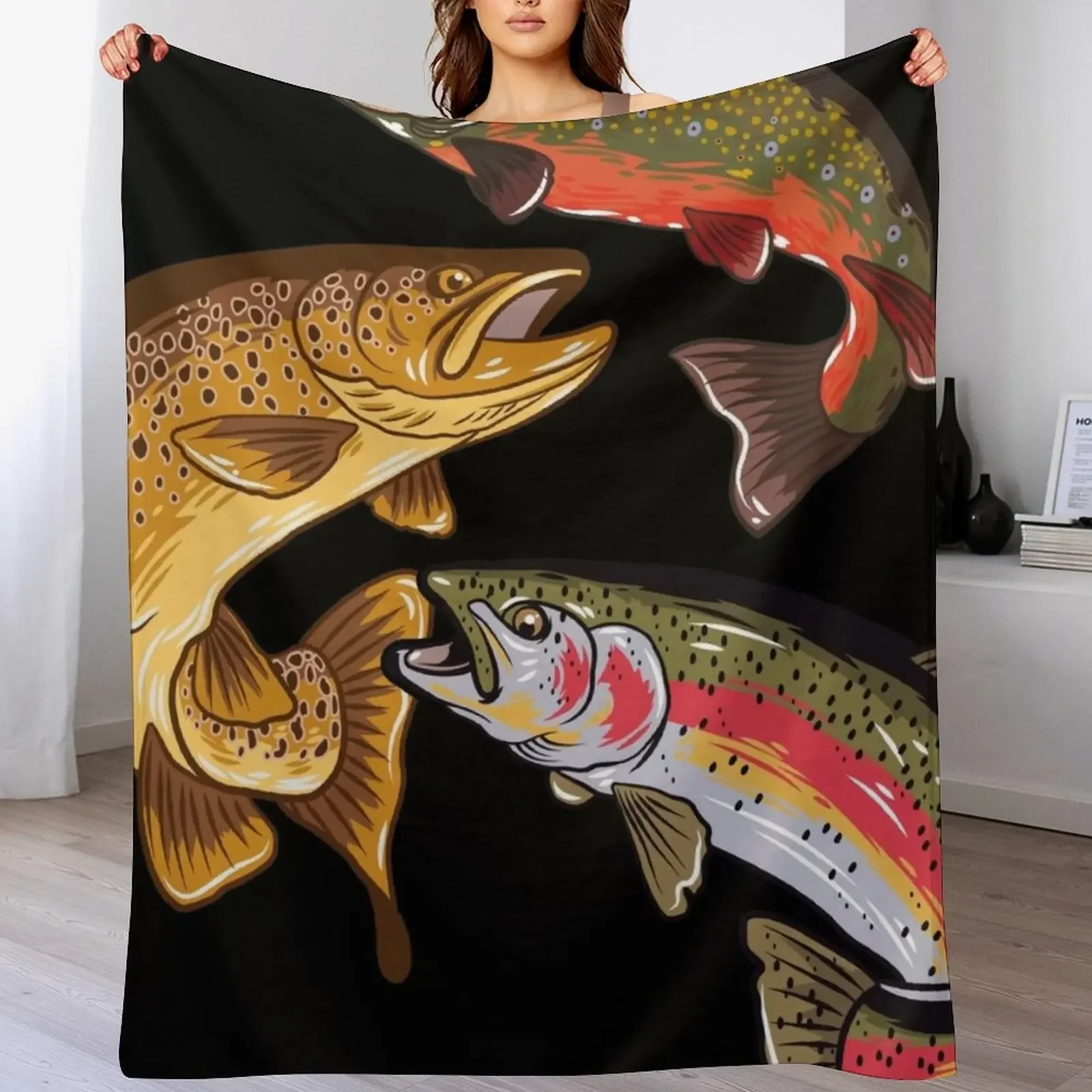 

Fly Fishing Trout Tribute Throw Blanket for sofa Camping Bed linens Blankets