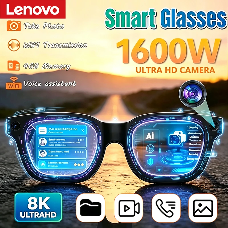 Lenovo 8K HD AI Smart Glasses AI Translation Hands-Free Calling AI Chat Logging Music Playback Smart Sunglasses for Men