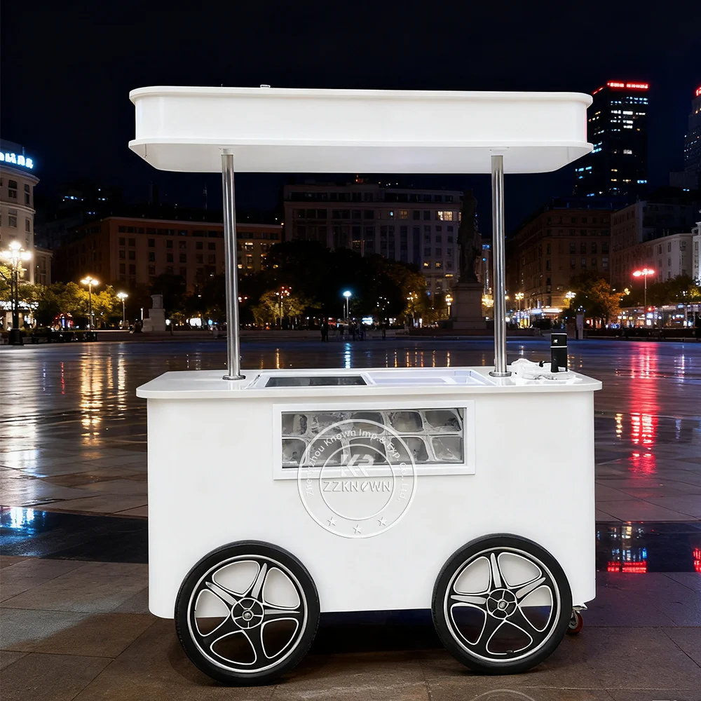 Mobile Food Cart Ice Cream Display Case Ice Cream Push Cart Gelato Showcase Street Food Cart Outdoor Ice Cream Truck