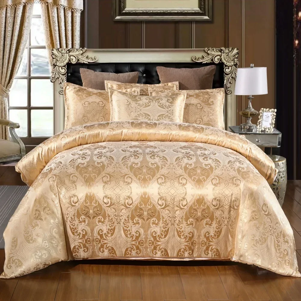 2/3Pcs Set of Light Luxury Bedding Home Textile European Satin Jacquard Bedding Set Duvet Cover Pillowcase Juego De Ropa De Cama
