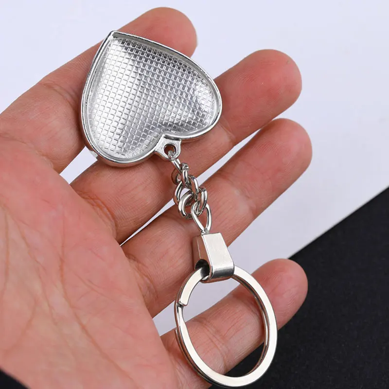 20PCS Keychains Settings 30mm Double Sided Blank Heart Cabochon Base Tray For DIY Making Key Chains Jewelry Findings Accessories